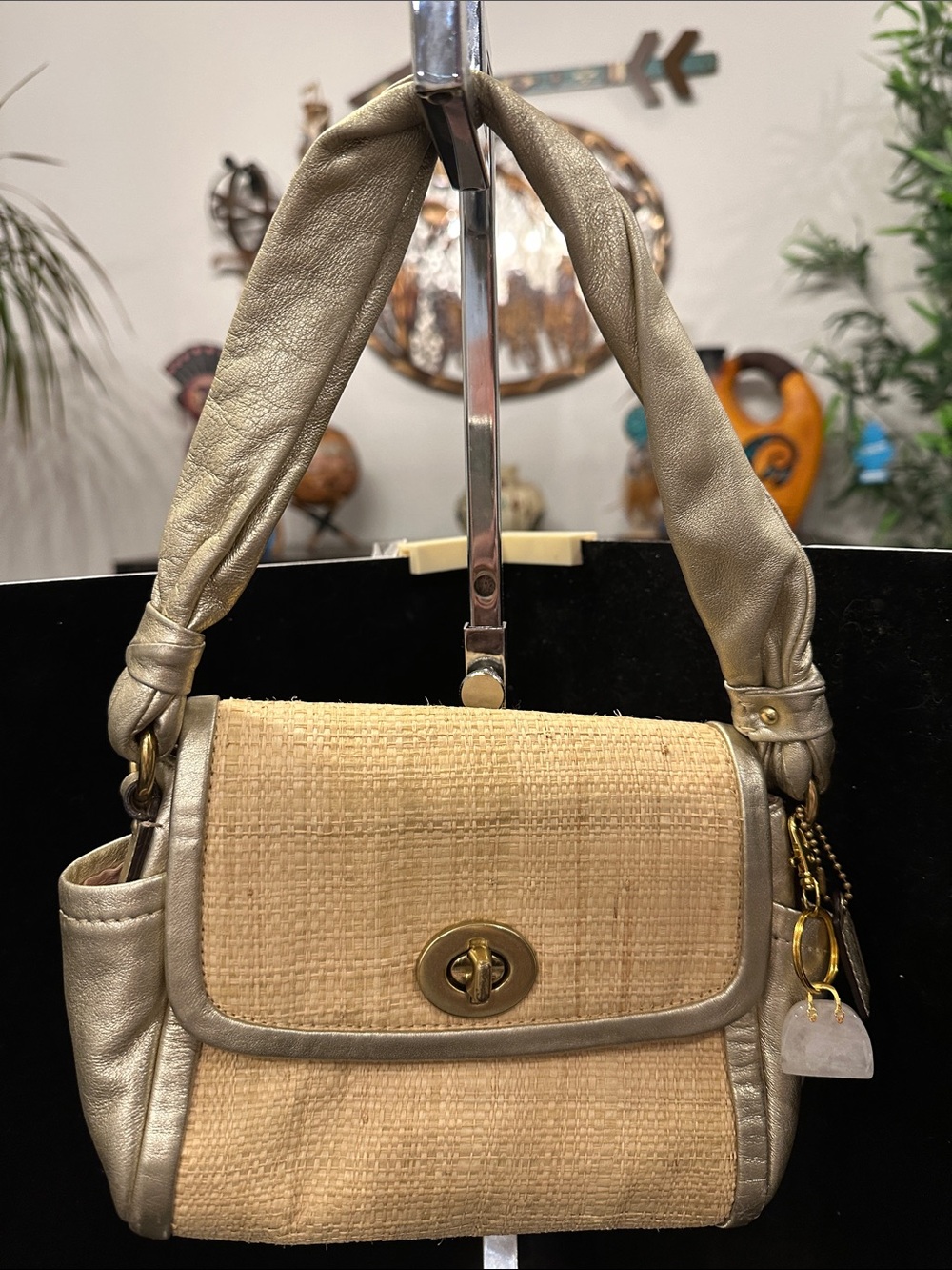 Coach Parker Straw/ Silver Shoulder Bag